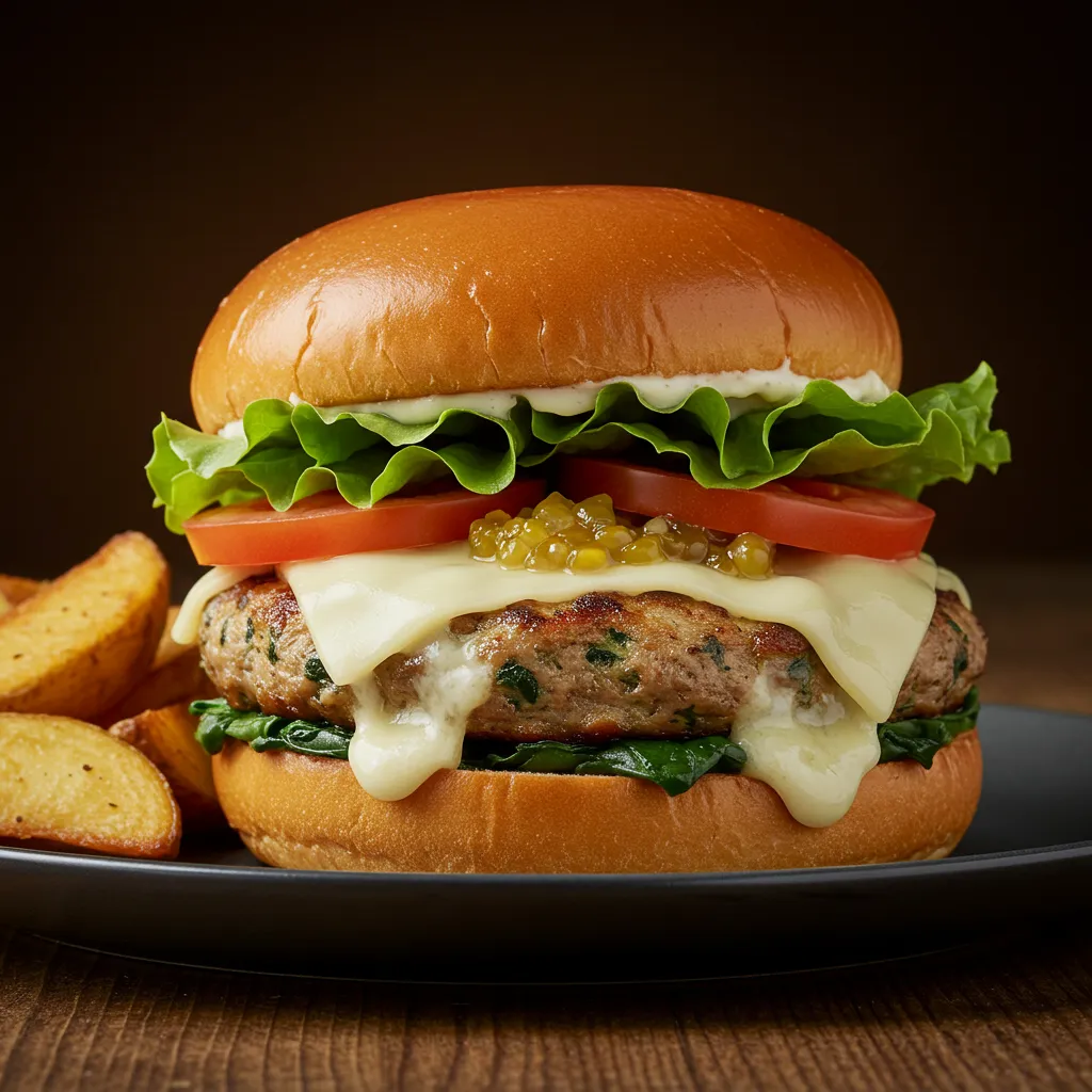 White Cheddar and Spinach Chicken Burgers